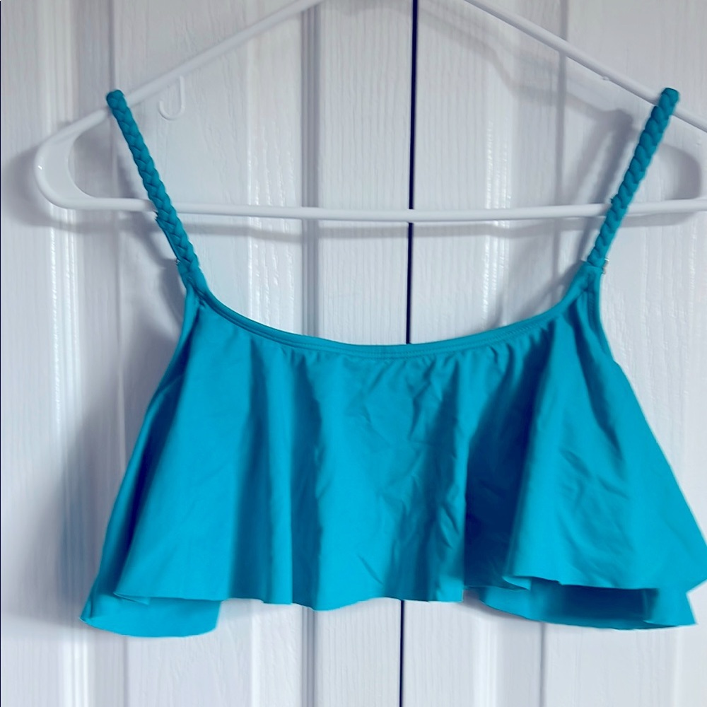 Roxy teal blue ruffle swim top size small